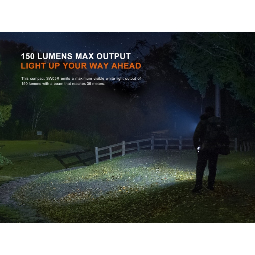 Fenix SW05RUVBLC - LED Prigušiva punjiva baterijska lampa LED/USB IPX6 150 Im 49 h crno