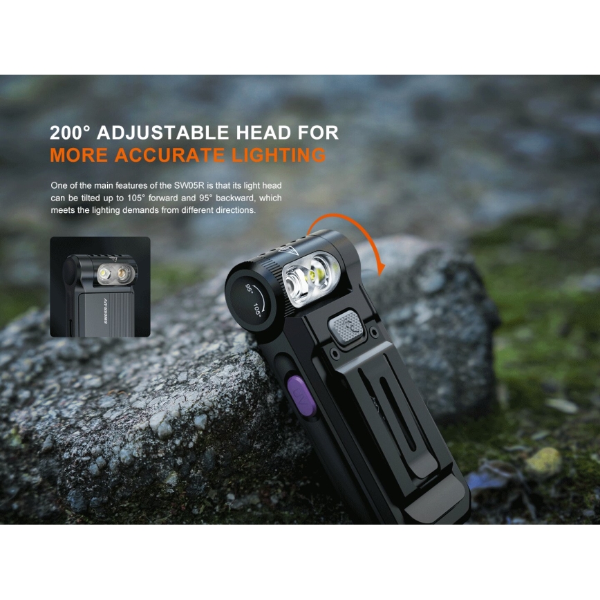 Fenix SW05RUVBLC - LED Prigušiva punjiva baterijska lampa LED/USB IPX6 150 Im 49 h crno
