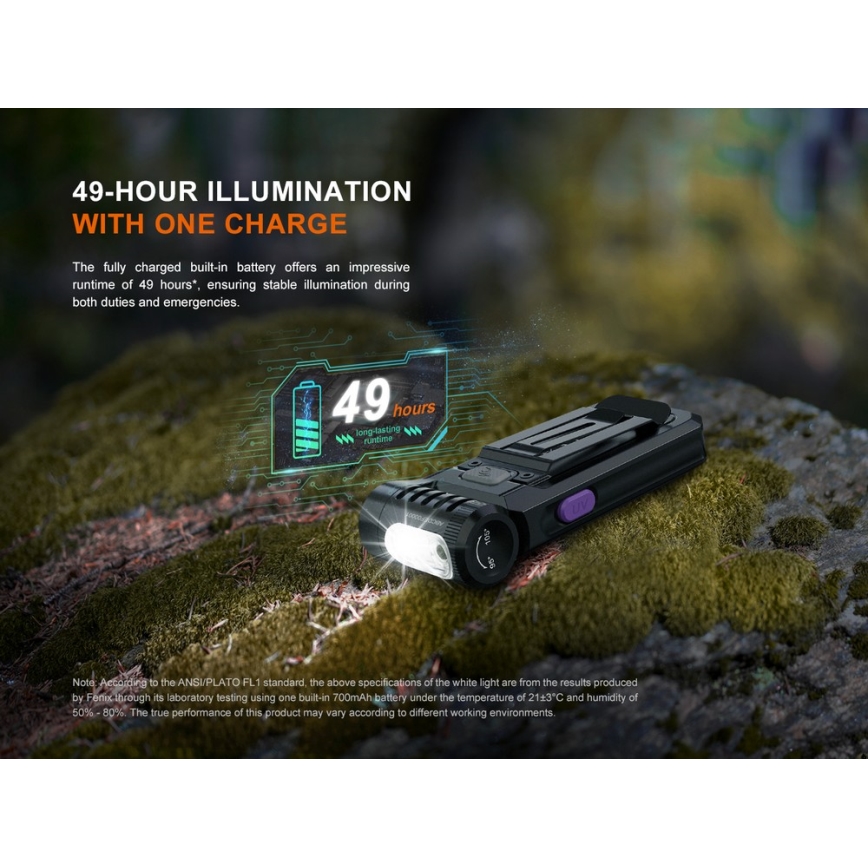 Fenix SW05RUVBLC - LED Prigušiva punjiva baterijska lampa LED/USB IPX6 150 Im 49 h crno