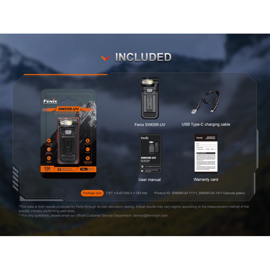 Fenix SW05RUVBLC - LED Prigušiva punjiva baterijska lampa LED/USB IPX6 150 Im 49 h crno