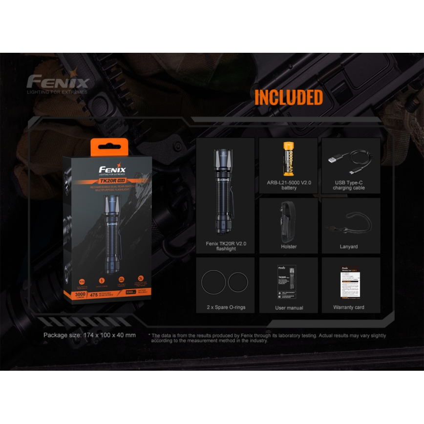 Fenix TK20RV20 - LED taktička punjiva lampa LED/USB IP68 3000 lm 48 h