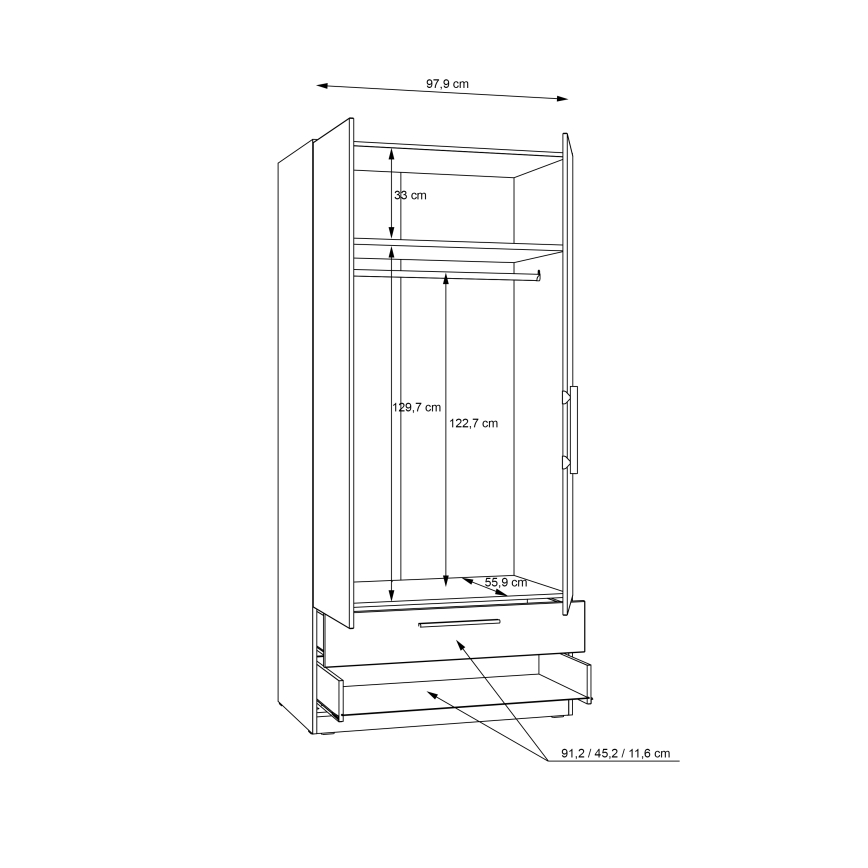 Garderobni ormar MARO 100x213 cm hrast artisan