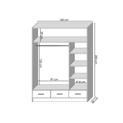 Garderobni ormar sa ogledalom SANNA 150x215 cm, hrast sonoma