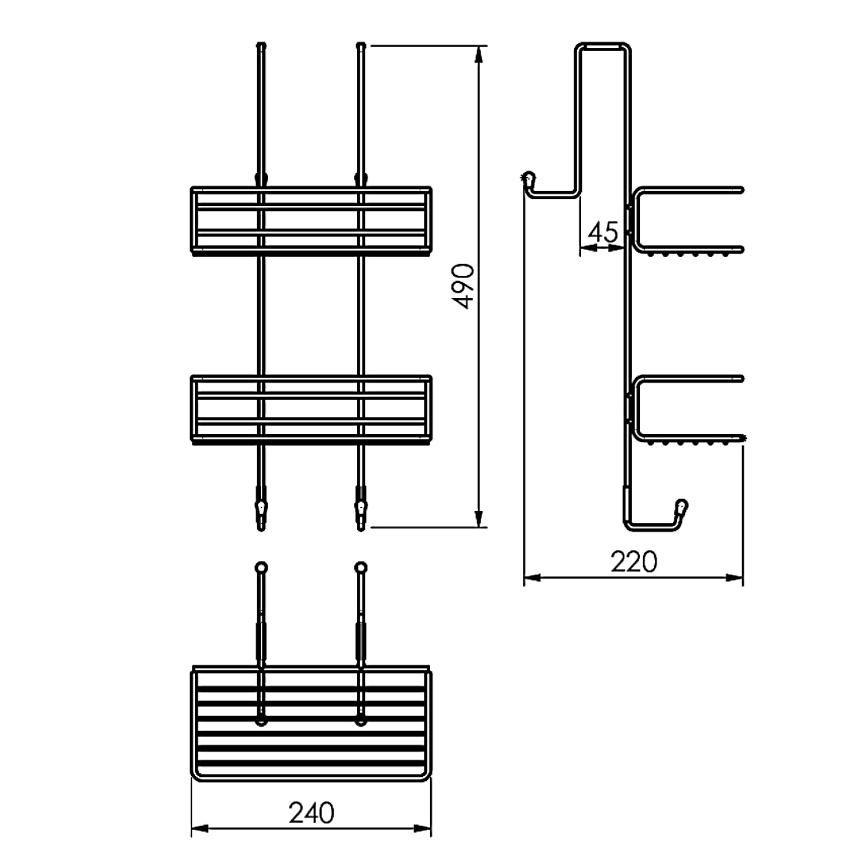 Gedy - Zidna polica za tuš CHROM LINE 49x24 cm, mat crne boje