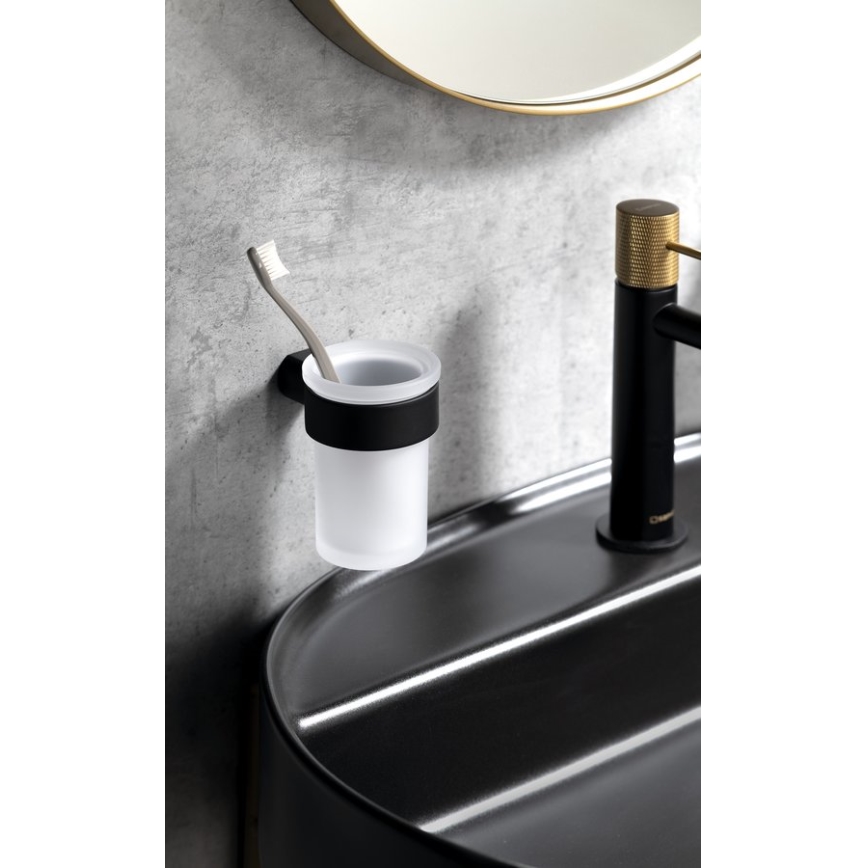 Gedy - Zidni držač za četkice za zube PIRENEI matirano staklo/crna