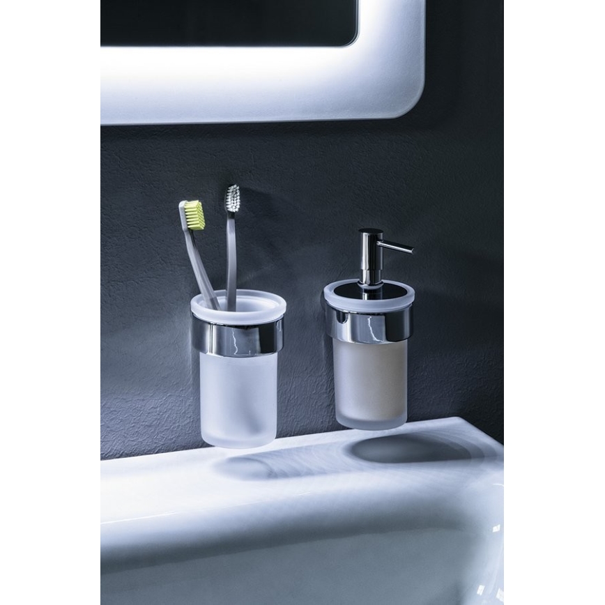 Gedy - Zidni držač za četkice za zube PIRENEI mlečno staklo/sijajni hrom