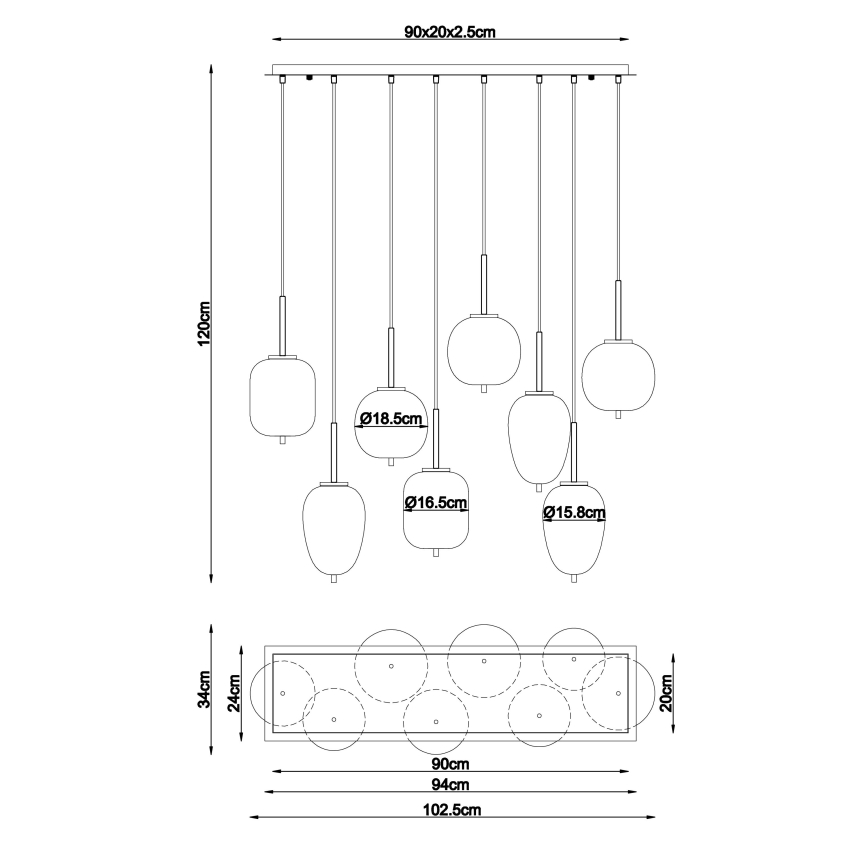 Globo - Luster na sajli 8xE14/40W/230V mesing