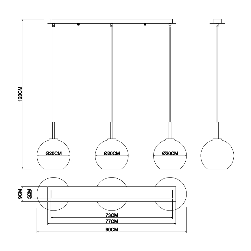 Globo - Luster na sajli 3xE27/60W/230V