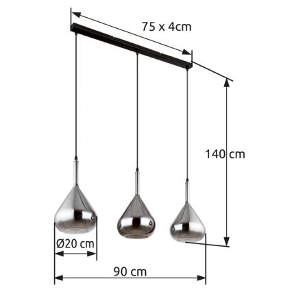 Globo - Luster na sajli 3xE27/60W/230V crno