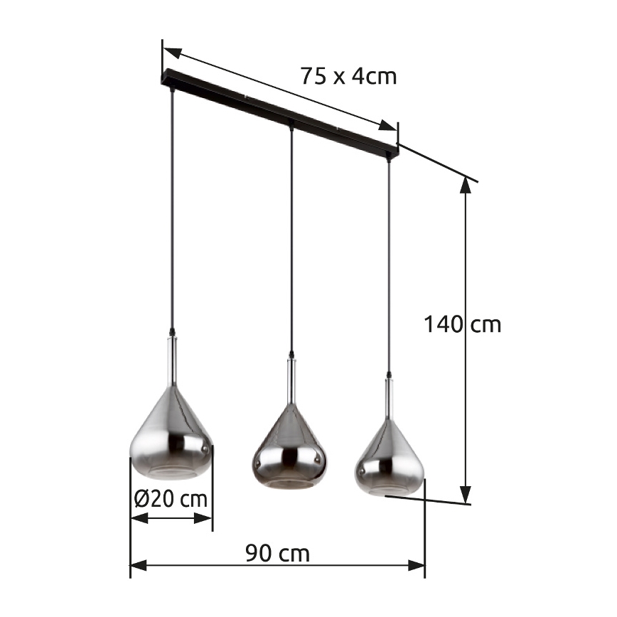 Globo - Luster na sajli 3xE27/60W/230V crno