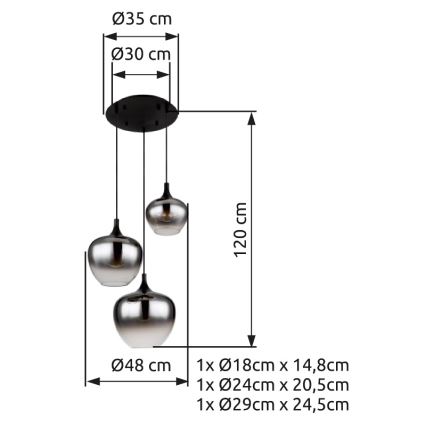 Globo - Luster na sajli 3xE27/40W/230V pr. 48 cm crno