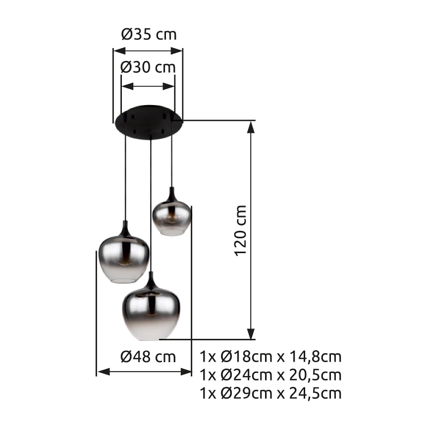 Globo - Luster na sajli 3xE27/40W/230V pr. 48 cm crno