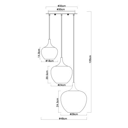 Globo - Luster na sajli 3xE27/40W/230V bakrena
