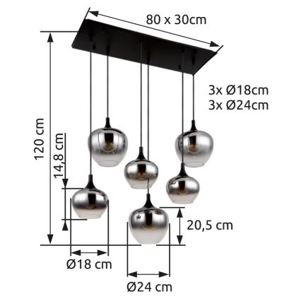 Globo - Luster na sajli 6xE27/40W/230V crno