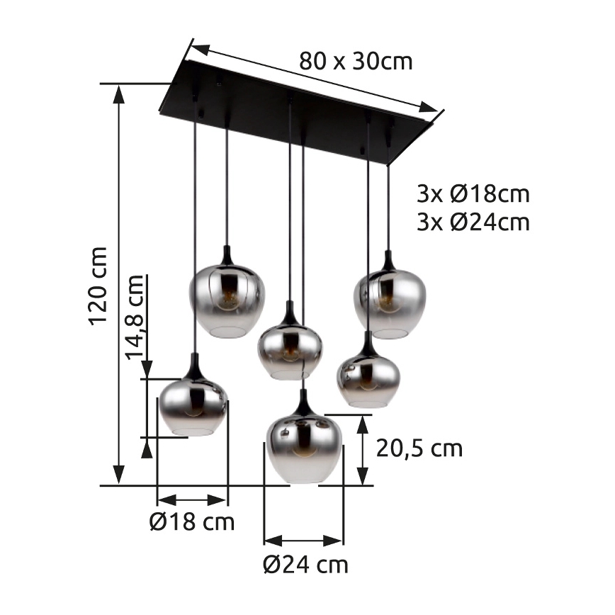 Globo - Luster na sajli 6xE27/40W/230V crno