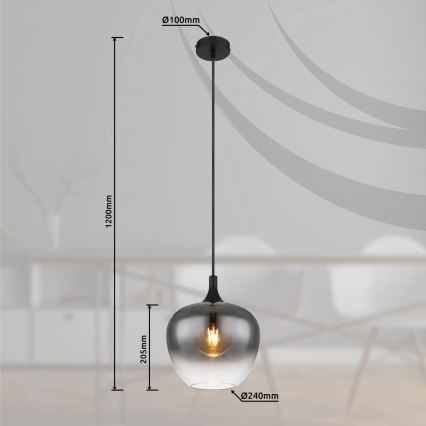 Globo - Luster na sajli 1xE27/40W/230V pr. 24 cm crno