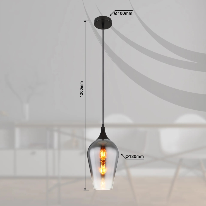 Globo - Luster na sajli 1xE27/60W/230V pr. 18 cm crno