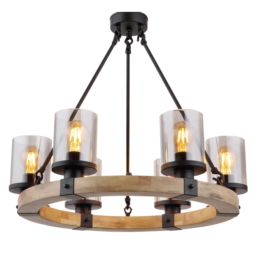 Globo - Luster na lancu 6xE27/60W/230V hrast