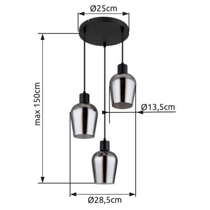 Globo - Luster na sajli 3xE27/40W/230V pr. 28,5 cm crno