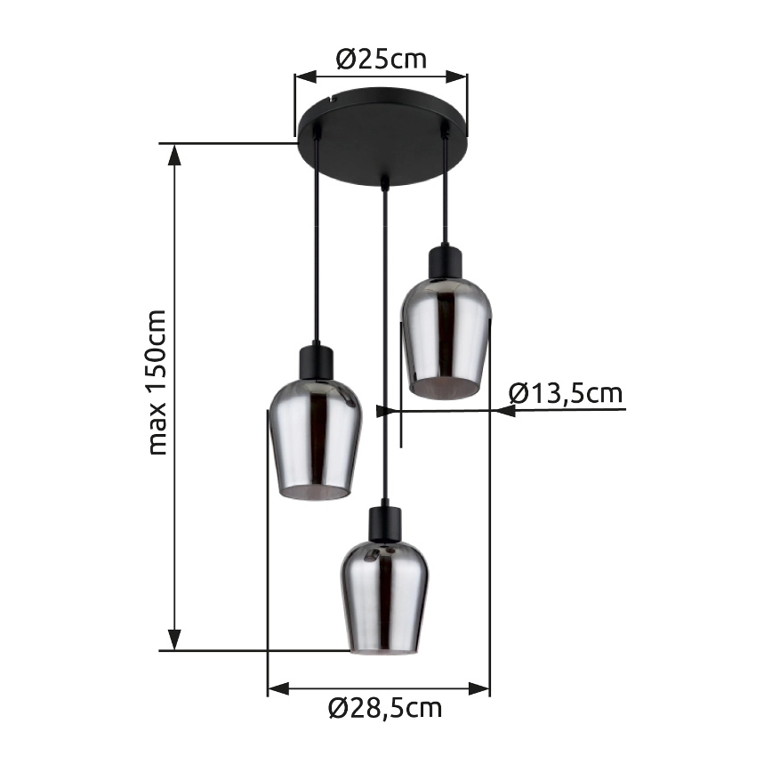 Globo - Luster na sajli 3xE27/40W/230V pr. 28,5 cm crno