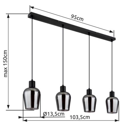 Globo - Luster na sajli 4xE27/40W/230V crno