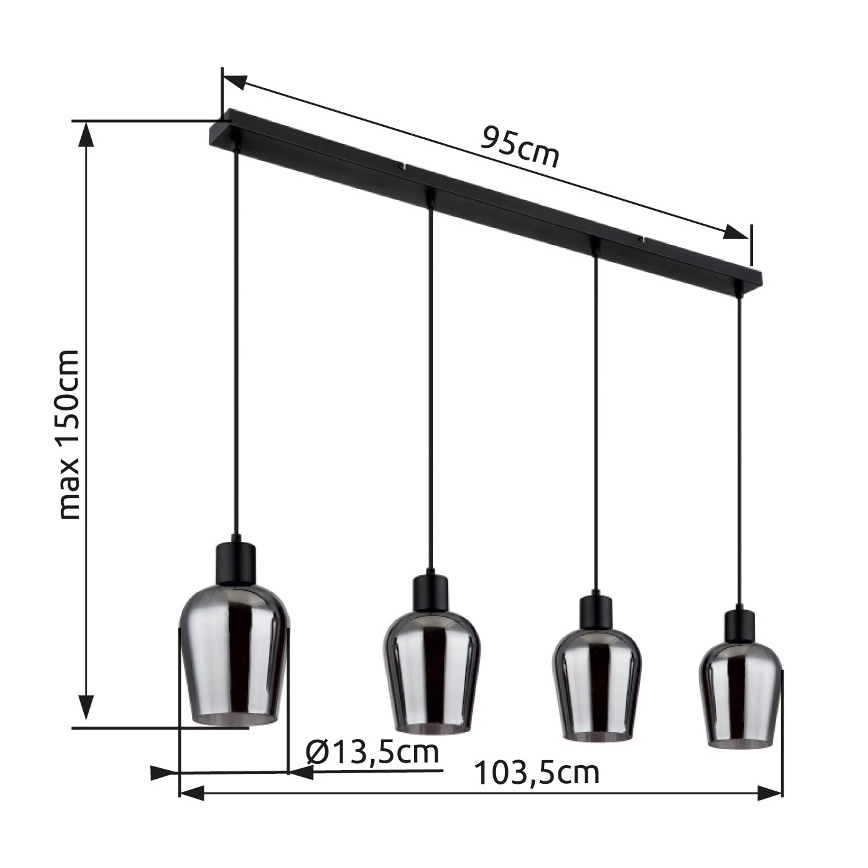 Globo - Luster na sajli 4xE27/40W/230V crno