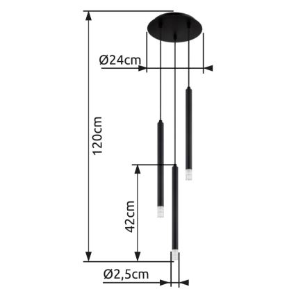 Globo - Luster na sajli 3xG9/4W/230V pr. 24 cm crno