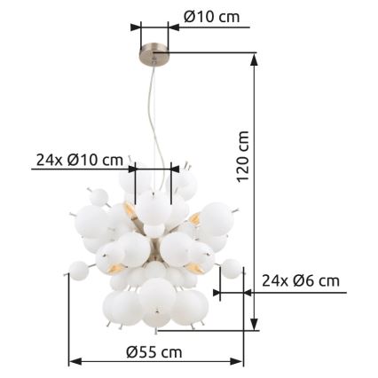 Globo - Luster na sajli 6xE14/25W/230V pr. 55 cm bela
