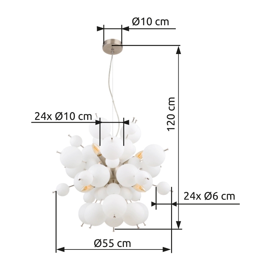 Globo - Luster na sajli 6xE14/25W/230V pr. 55 cm bela