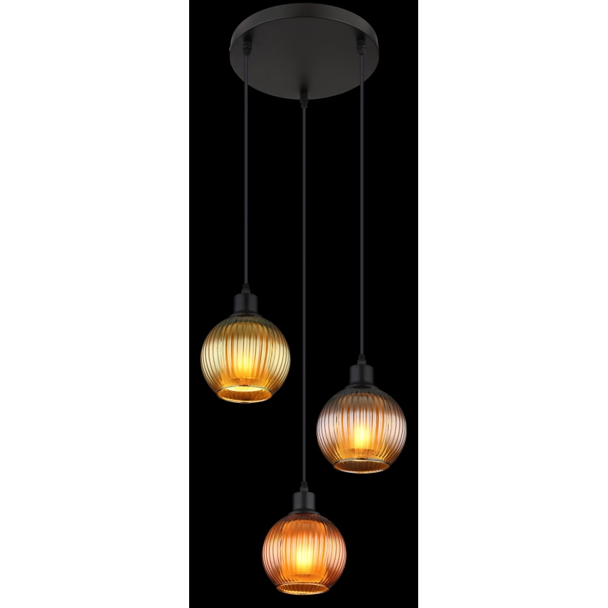 Globo - Luster na sajli 3xE27/25W/230V pr. 36 cm bakreno/zelena/plava