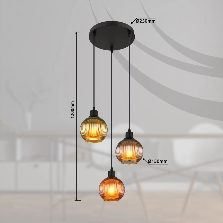 Globo - Luster na sajli 3xE27/25W/230V pr. 36 cm bakreno/zelena/plava