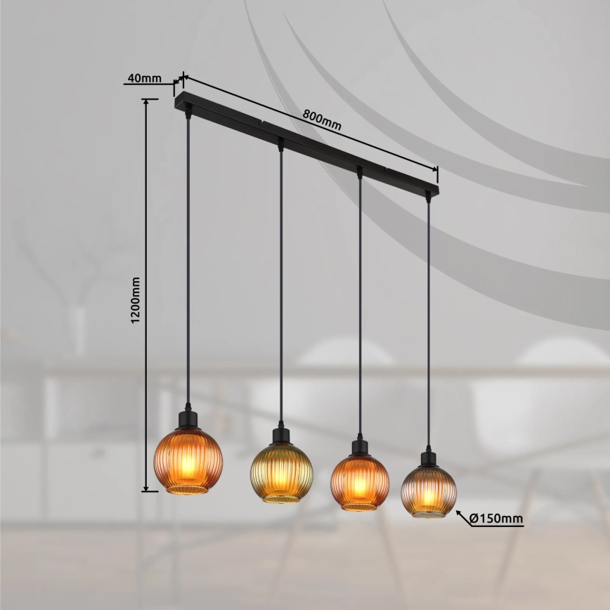 Globo - Luster na sajli 4xE27/25W/230V bakreno/zelena/plava