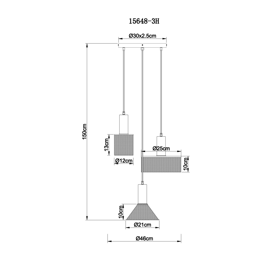 Globo - Luster na sajli 3xE27/60W/230V crno