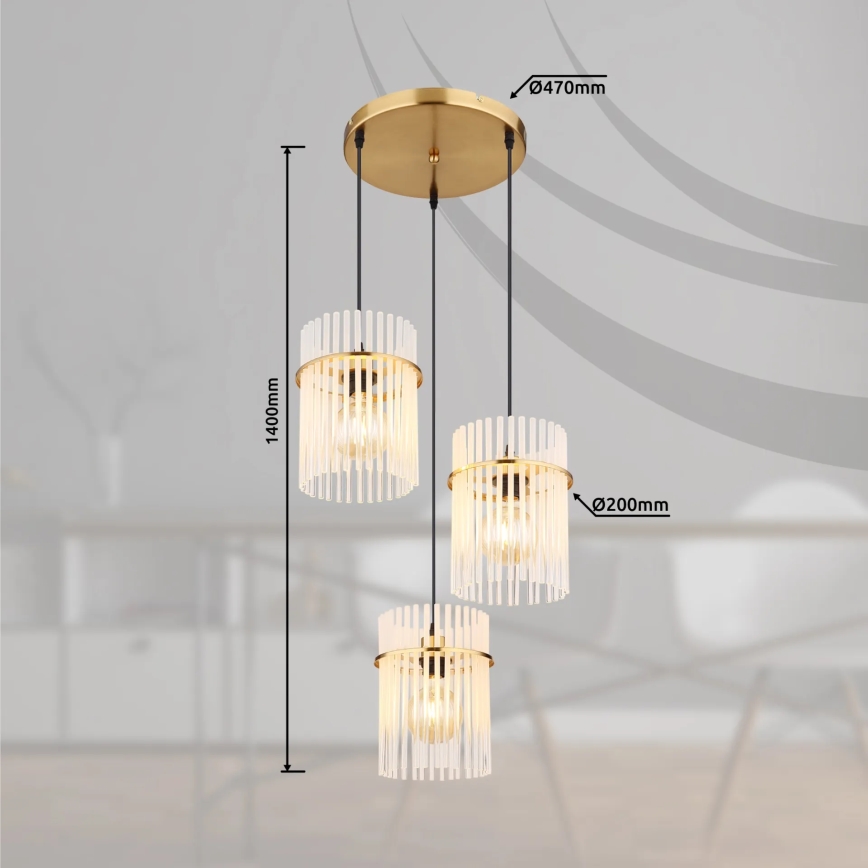 Globo - Luster na sajli 3xE27/60W/230V pr. 47 cm zlatna
