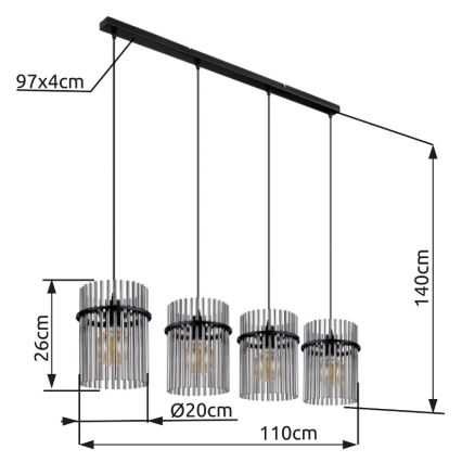 Globo - Luster na sajli 4xE27/60W/230V crno