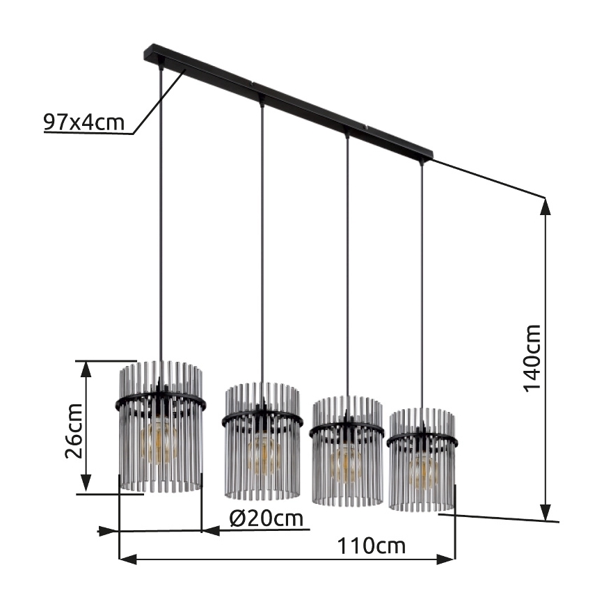 Globo - Luster na sajli 4xE27/60W/230V crno