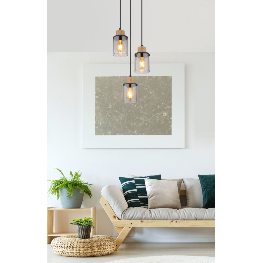 Globo - Luster na sajli 3xE27/15W/230V pr. 27 cm hrast