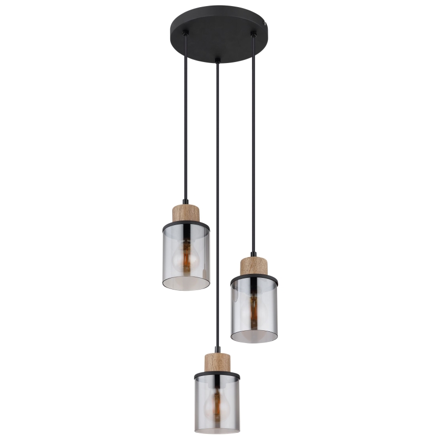 Globo - Luster na sajli 3xE27/15W/230V pr. 27 cm hrast