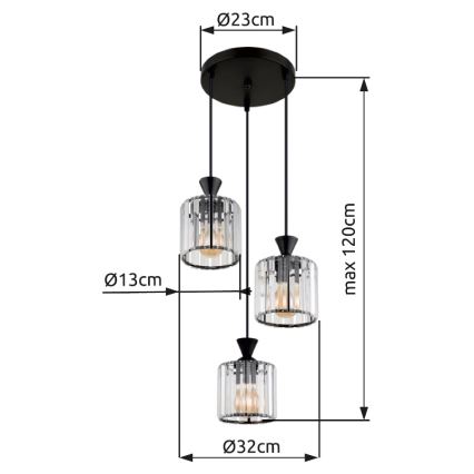 Globo - Luster na sajli 3xE27/60W/230V pr. 32 cm crno