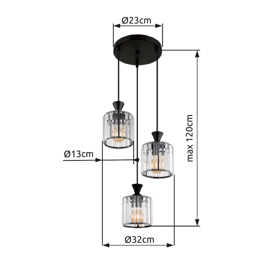 Globo - Luster na sajli 3xE27/60W/230V pr. 32 cm crno