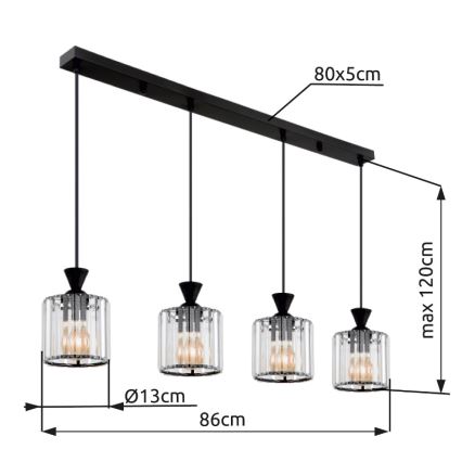 Globo - Luster na sajli 4xE27/60W/230V crno