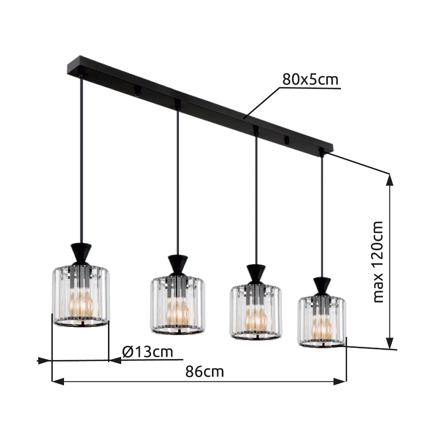 Globo - Luster na sajli 4xE27/60W/230V crno