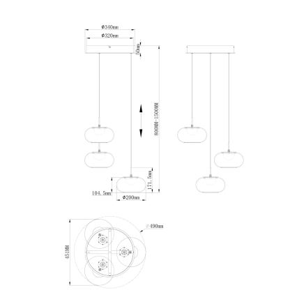Globo - LED luster na sajli 3xLED/6W/230V