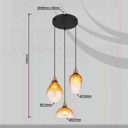 Globo - Luster na sajli 3xE27/60W/230V pr. 46 cm narandžasta