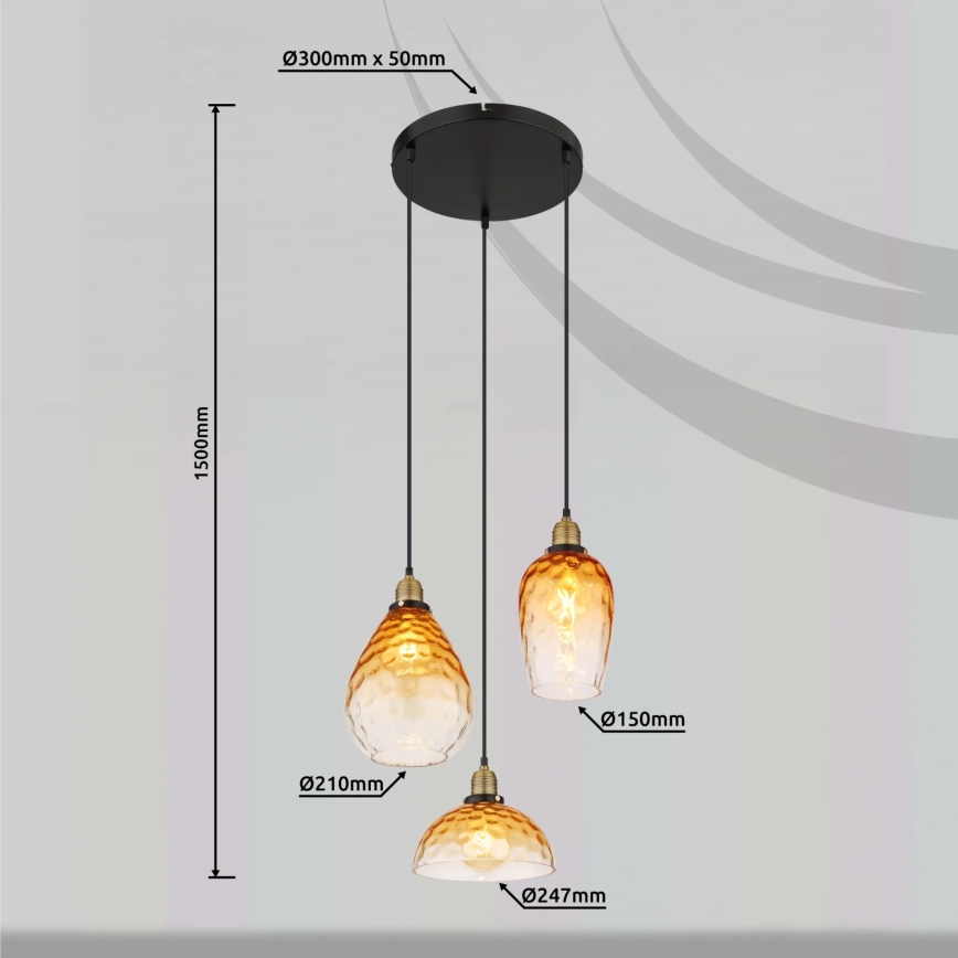 Globo - Luster na sajli 3xE27/60W/230V pr. 46 cm narandžasta