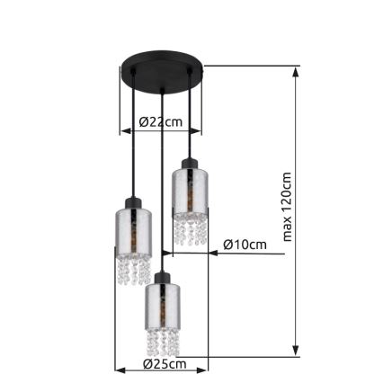 Globo - Luster na sajli 3xE27/40W/230V pr. 25 cm crno