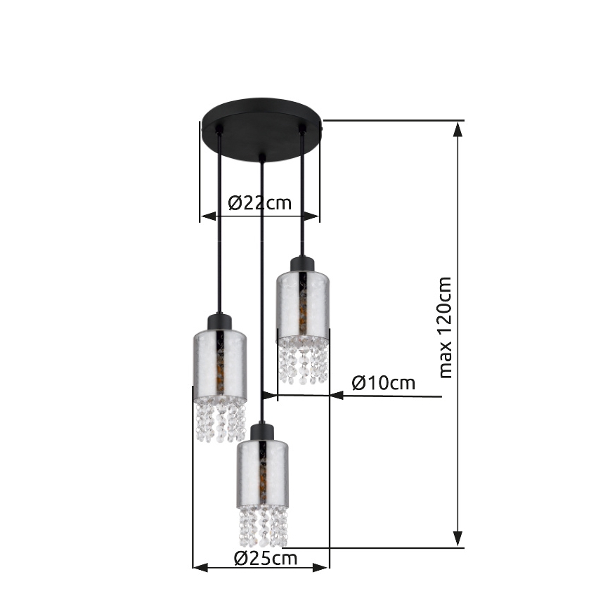 Globo - Luster na sajli 3xE27/40W/230V pr. 25 cm crno