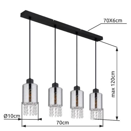 Globo - Luster na sajli 4xE27/40W/230V crno