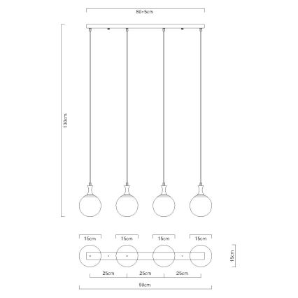 Globo - Luster na sajli 4xE27/10W/230V crno