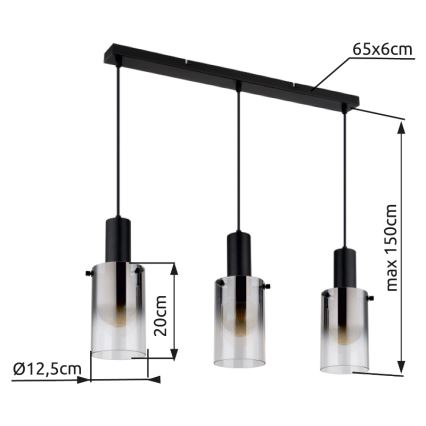 Globo - Luster na sajli 3xE27/40W/230V crno